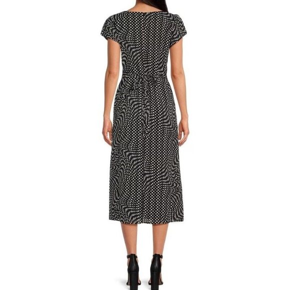 WAYF Polka Printed V-Neck Cap Sleeve Midi Dress Size Medium M Black/White Dots - Picture 2 of 6